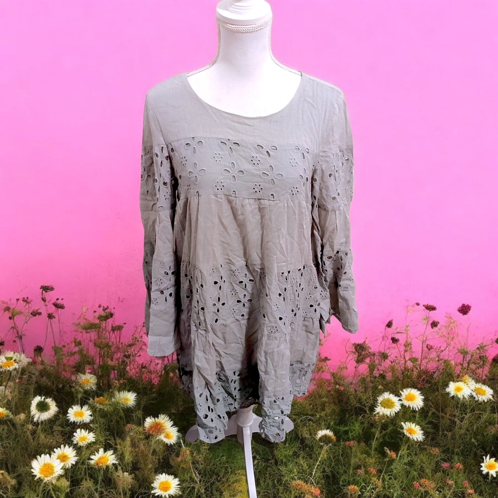 Elegant Gray Eyelet Women's Top
